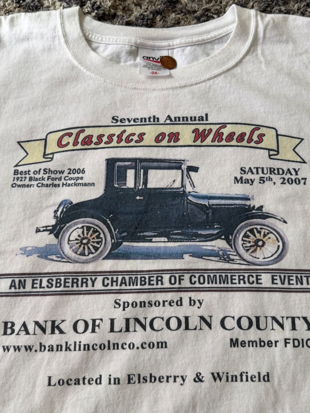 Y2K 2007 Anvil Classics on Wheels Car Show T-Shirt White 2XL Hot Rod
